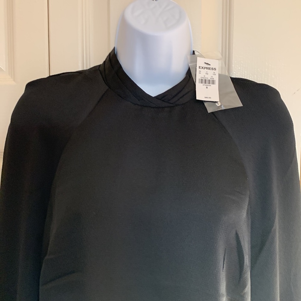 Express Black Dress, NWT, cuff style sleeve,nice neck detail, fully lined,size M - Picture 3 of 8